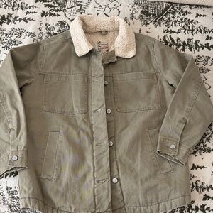 Stoosh Olive Sherpa Lined Utility Jacket with buttons